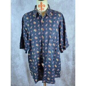 VTG 80s Twickers USA Made Blue Paisley Casual Short Sleeve Shirt Men L READ